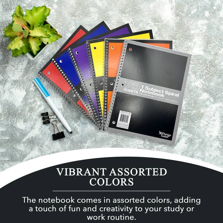 Three Leaf Products - Wholesale Notebook - Three Leaf 70 Ct. 1-Sub Spiral Notebook , Cr (Pack of 48)1