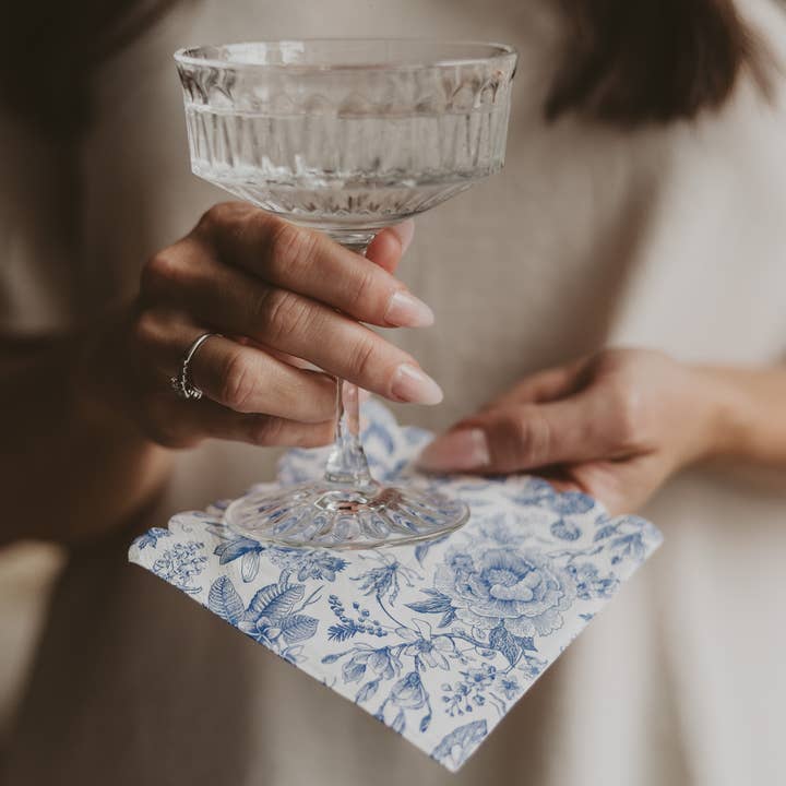Sweet Water Decor - Wholesale Disposable Napkin - Blue Delft Foil Heart Cocktail Napkins - Home Decor