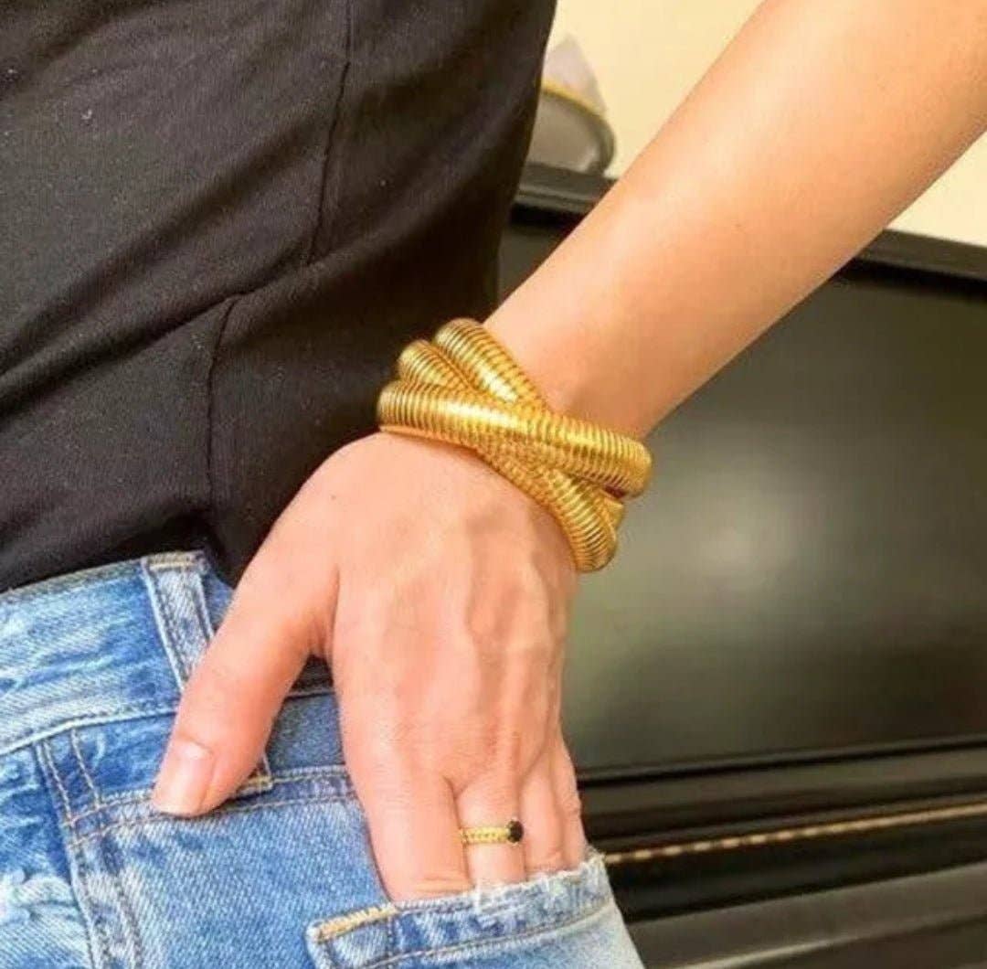 Diamond Veneer Travel Jewelry - Wholesale Bangle Bracelet - Zirconite Triple Cobra Style Brass Bangle Bracelet1