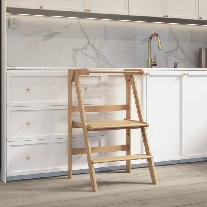 Mommy's Little Helper Co. – Brinquedo de madeira - Crianças por atacado – Torre Natural Dobrável e Ajustável Dupla Larga7