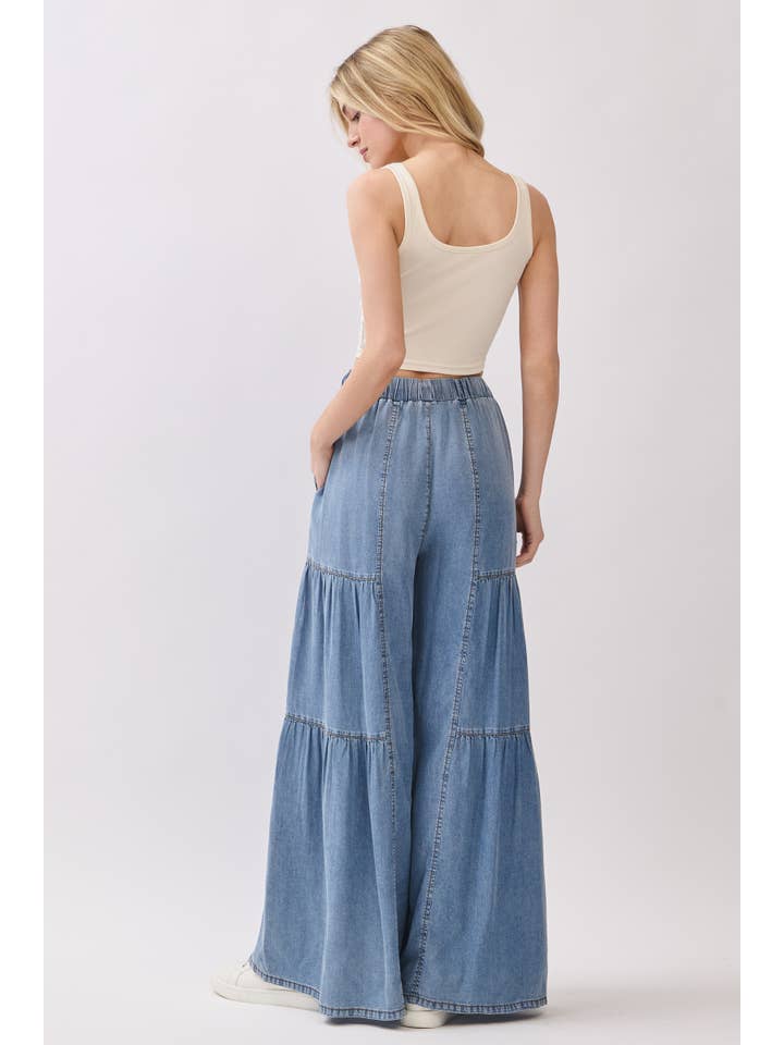 DENIM Chambray Mineral Washed Wide Leg Pants for wholesale on Faire7