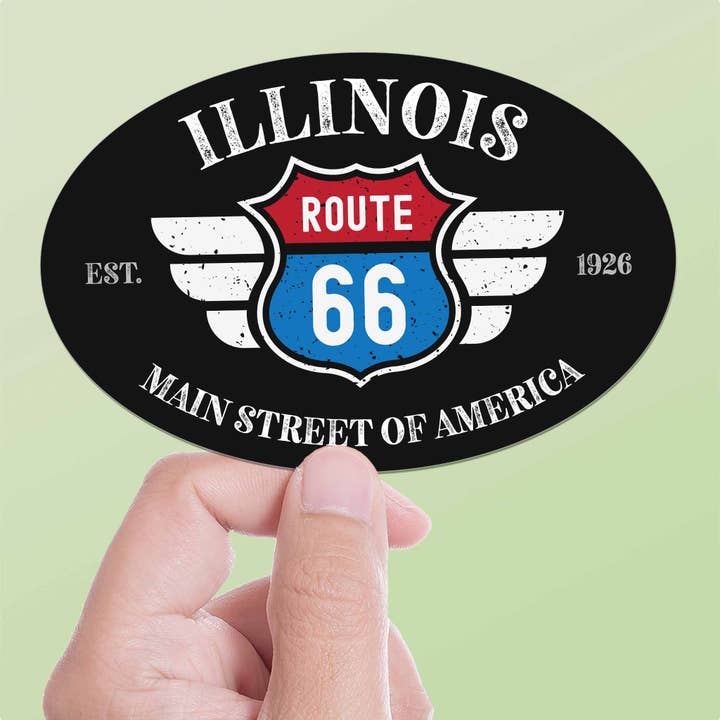 Illinois Route 66 Sticker - IL Black Oval Decal for wholesale by Sentinel Supply