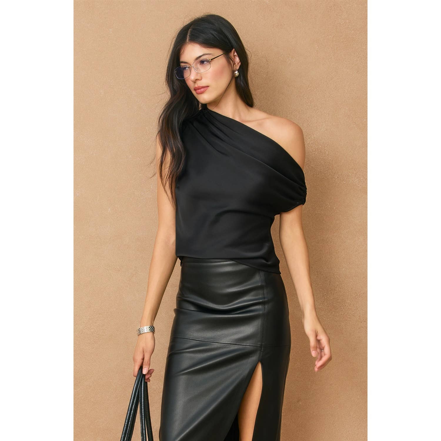 Dress Forum - Wholesale Blouse - Women's - Dull Satin Asymmetrical Shoulder Top17
