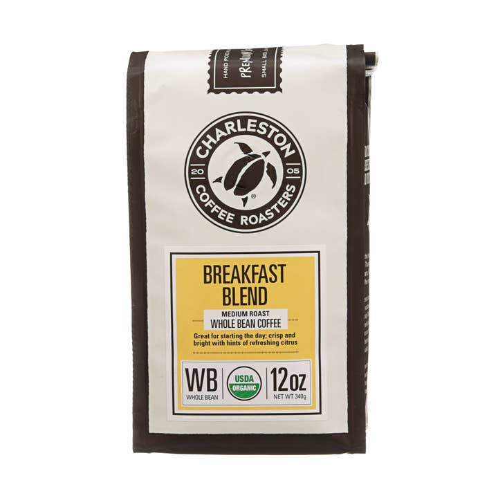 Mélange de haricots entiers biologiques pour petit déjeuner pour la vente par Charleston Coffee Roasters