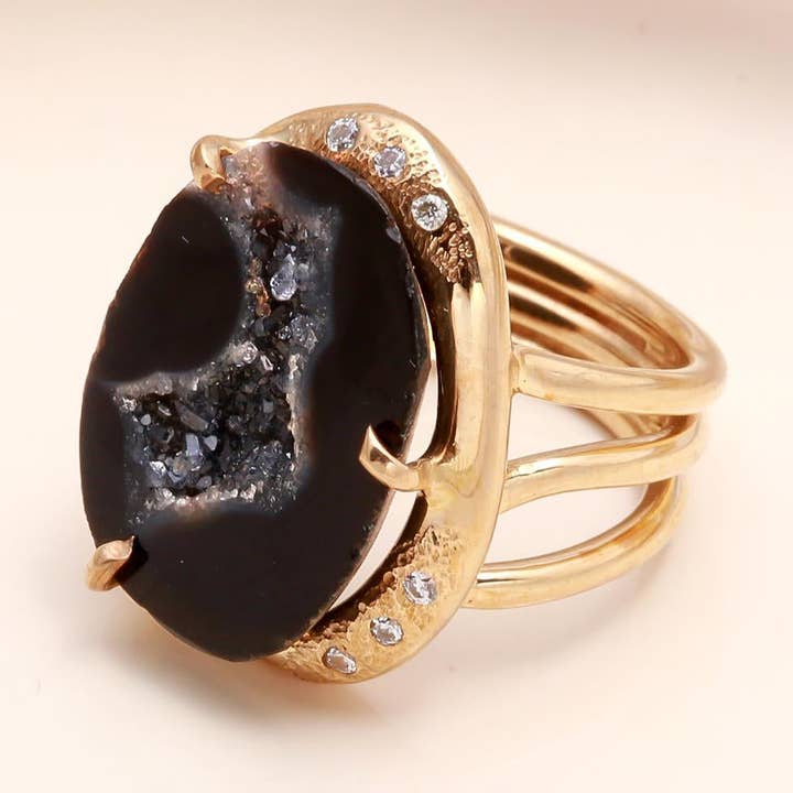 Bague en argent sterling 925 avec druse noire pour la vente par AG 925 JEWELLERY