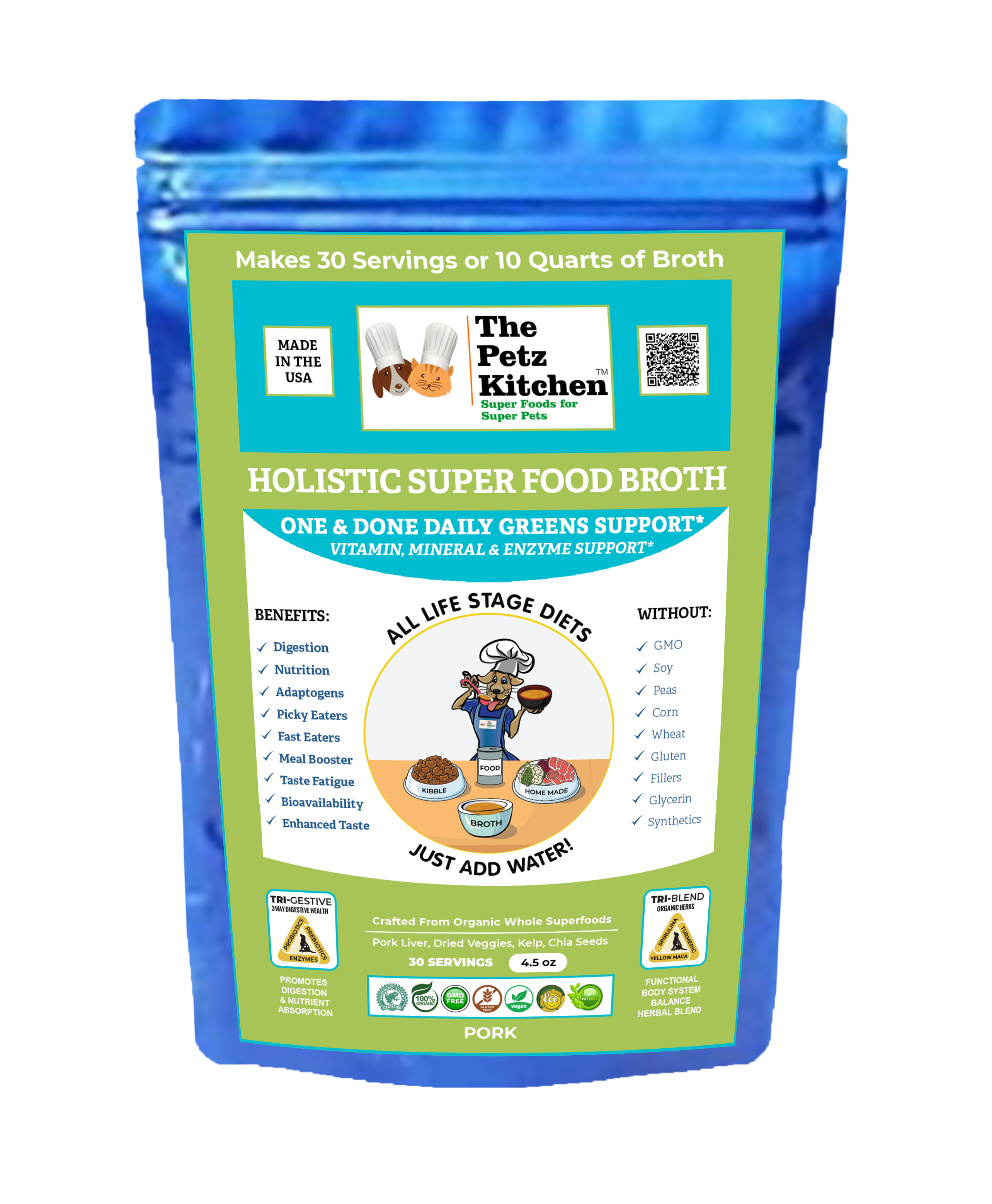 Natura Petz Organics – wholesale Pet supplement – Cat/dog – Super Food Broth One & Done* Vitamin, Mineral & Enzyme the Petz Kitchen Dogs Cats2
