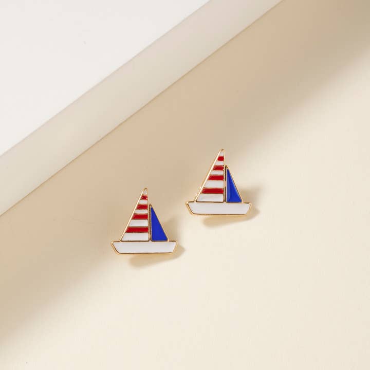 GD USA Flag Yacht Enamel Stud Earring for wholesale on Faire