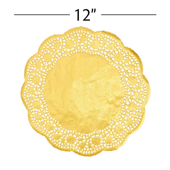 Round Lace Metallic Paper Doilies 12" - Set of 100 - Gold for wholesale on Faire3