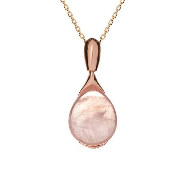 Colgante en forma de gota de cuarzo rosa, plata bañada en oro 925, 1,7+0,8 cm para venta al por mayor de OPALOOK France