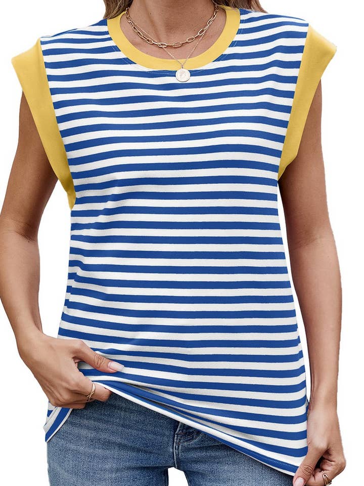 NINEXIS - Wholesale T-Shirt - Women's - CWTTSL0320_SUMMER STRIPED ROUND NECK SHORT SLEEVE T-SHIRT