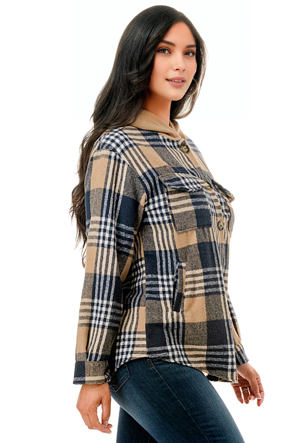 Color 5 – Casaco camiseiro – Mulher por atacado – Casaco de flanela xadrez de tamanho grande com capuz e bolsos 14