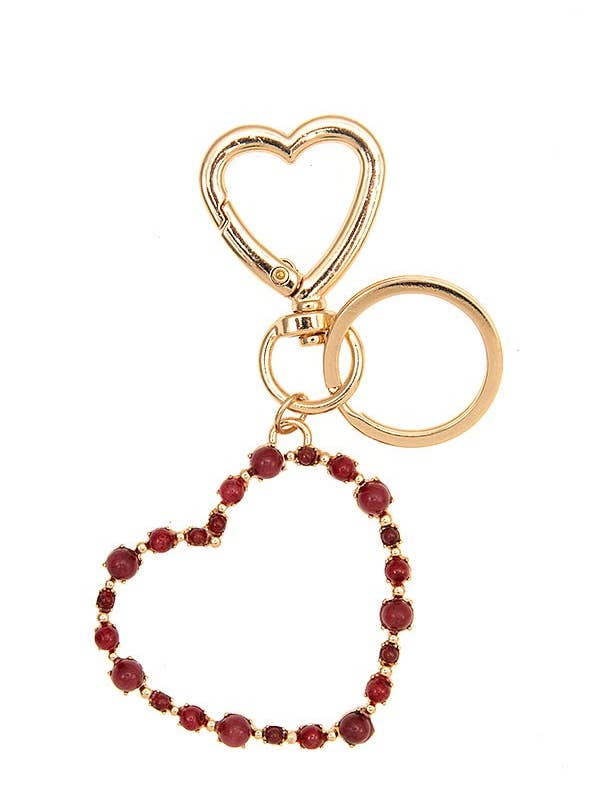 Semi Precious Bead Heart Keychain for wholesale by Andrea Bijoux