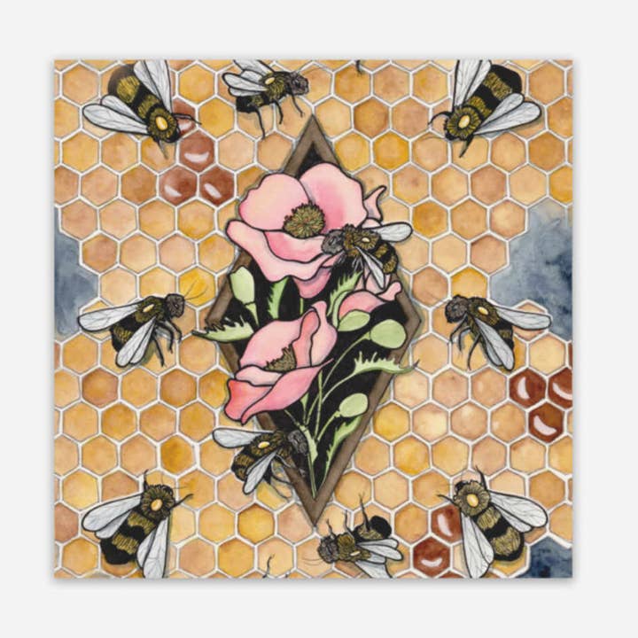 "Bee Repetition" - Honey Bee Inspired Vinyl Sticker for wholesale by PinkPolish Design