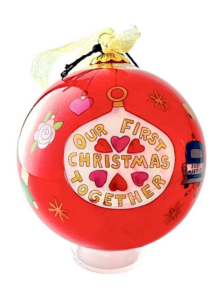 Hand-Painted Glass Ornament - Our First Christmas for wholesale by Kitty Keller Designs