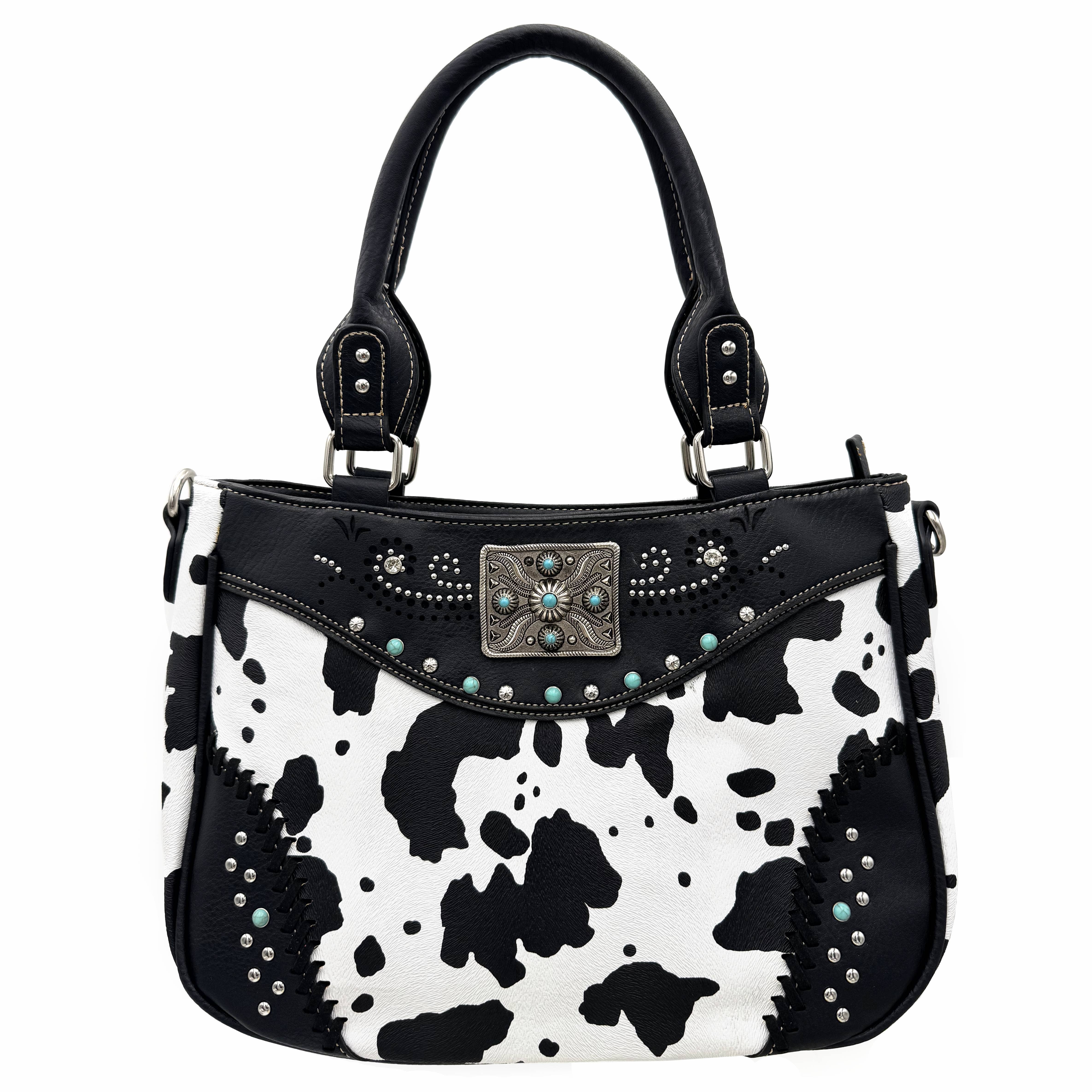 Lunar Deer – wholesale Crossbody bag – Women's – Rectangle Concho Cow Print Western Crossbody Purse0