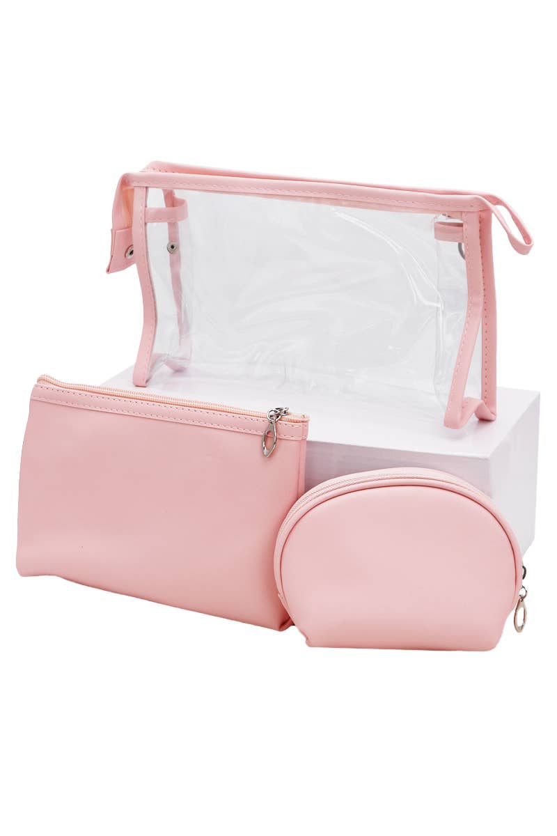 Cap Zone - Wholesale Makeup/Cosmetic Bag - Toiletries Cosmetic Pouch 3-Piece Clear Vegan Leather Set2