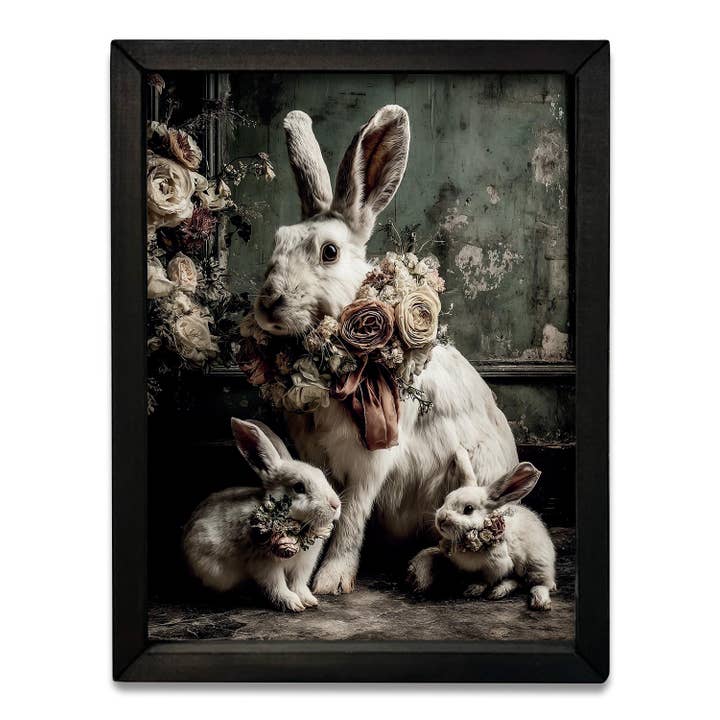 HMK1520 Heirloom Rabbit Family Box Frame for wholesale by JanMichaels Art & Home