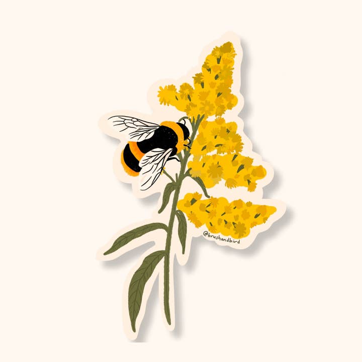 Brush + Bird Paper Co. - Wholesale Sticker - Bumblebee Goldenrod Sticker | Floral Bee Vinyl Sticker