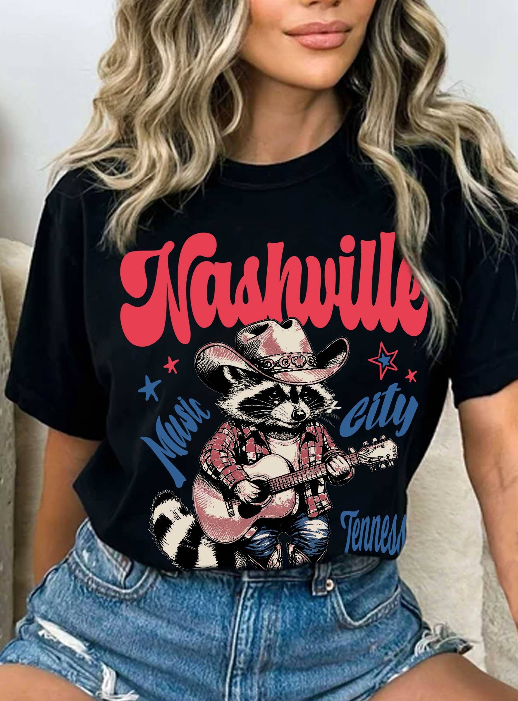 Rustee Clothing - Wholesale Screen Printed T-Shirt - Women's - NASHVILLE MUSIC CITY RACCOON GRAPHIC TSHIRT3