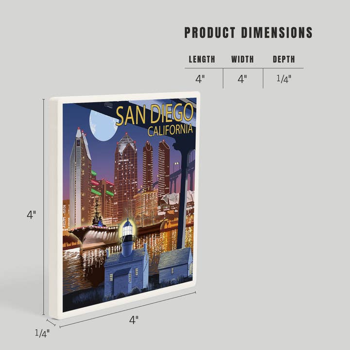 Lantern Press - Wholesale Coasters - CERAMIC COASTER San Diego, California, Skyline at Night4