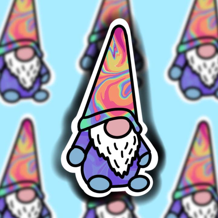 Gnome-Aufkleber, Batik-/Regenbogenfarben (normal oder klein), wasserdicht, Laptop-Aufkleber, niedlicher Aufkleber, Autoaufkleber, wetterfester Aufkleber für den Großhandel von Buzz Tie Dye Creations
