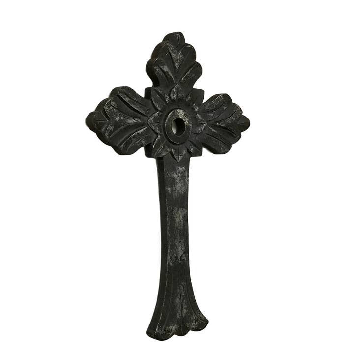 Wilco Home – Großhandel Wandkreuze – Handgeschnitztes Holz St. Paul Wandkreuz in rustikalem Schwarz/Silber