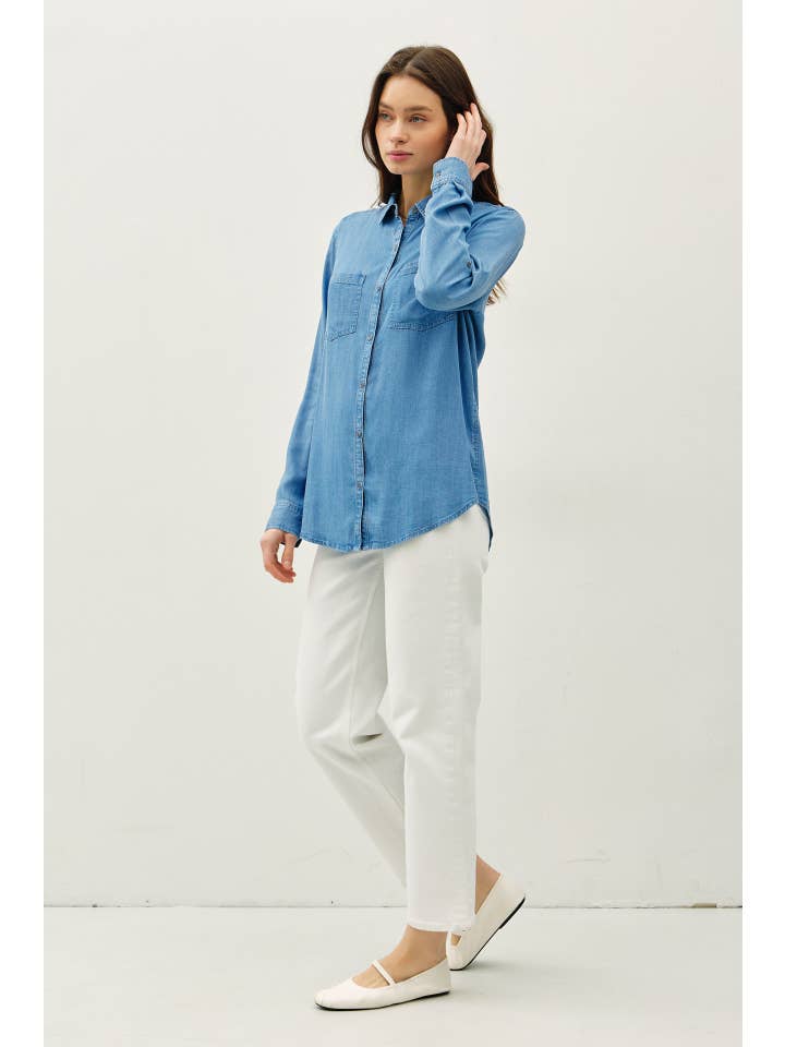 Be Cool - Wholesale Button Down Shirt - Women's - DENIM LOOK LONGSLEEVE TENCEL SHIRT