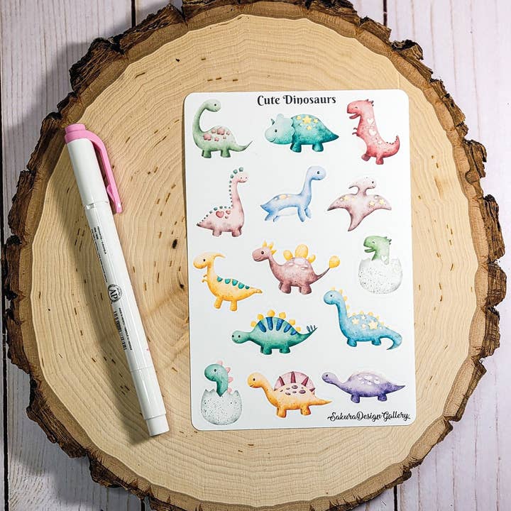 Sakura Design Gallery - Wholesale Sticker - Kids & Baby - Cute Dinosaur Sticker Sheet, Prehistoric Stickers, Kids Stickers, Journal Stickers, Scrapbook Stickers, Planner Stickers