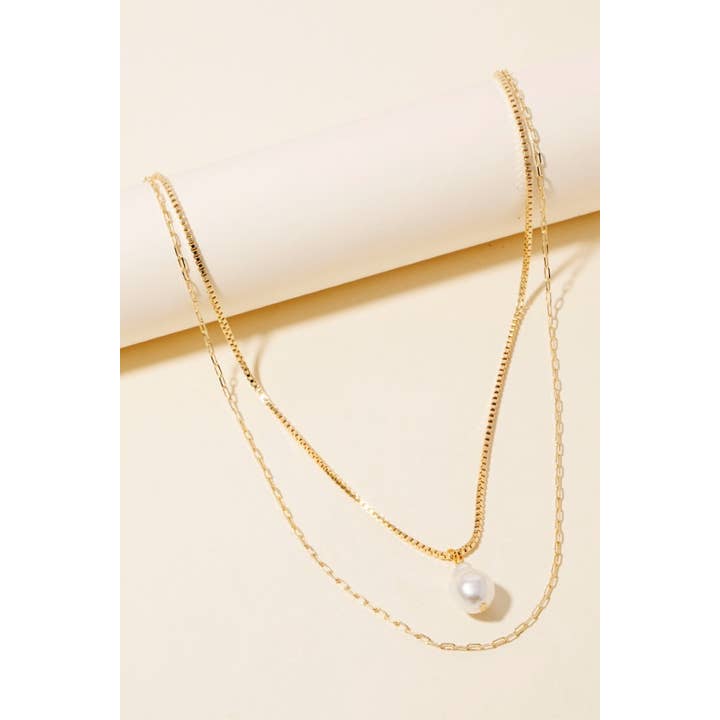 G Collar de cadenas de capas mixtas con colgante de perlas de venta al por mayor en Faire