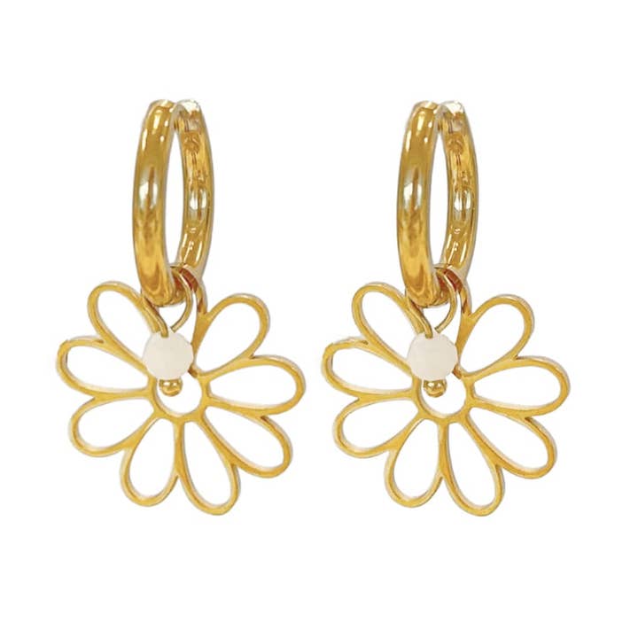 Blomst & Månesten Øreringe – Guld for engroshandel hos Saint Clairmont