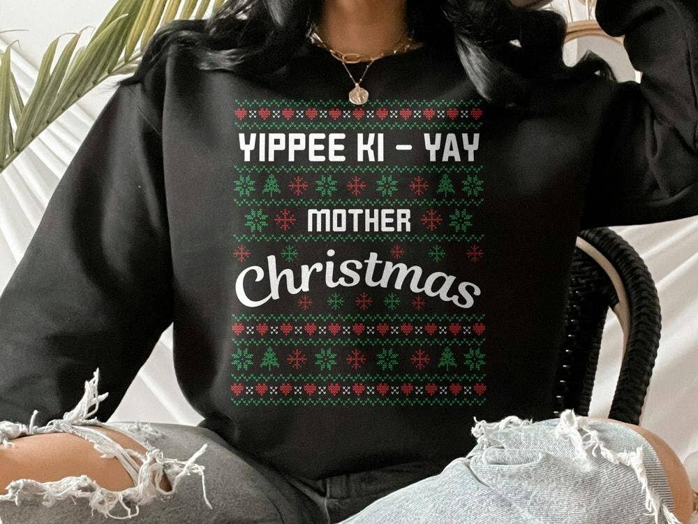 PositiveParty - Wholesale Graphic Sweatshirt - Women's - Ugly Christmas Sweater Yippee Ki Yay Crewneck Pullover3