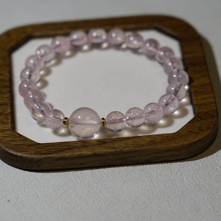Moon Rituals - Wholesale Beaded Bracelet - Mozambique Rose Quartz Bracelet – 8mm Beads with 13mm Head Bead and 14k Gold-Plated Spacer Beads