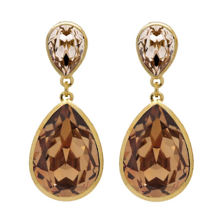 Pendientes largos lágrima cristal en Plata baño Oro para venta al por mayor de Victoria Cruz