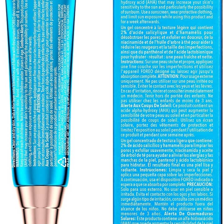 Beauty Goddess – Adesivo de acne/hidrocolóide por atacado – FOREO ESPADA BHA+PHA Solução para Imperfeições 15 ml, Tratamento de Acne & Removedor de Pontos Negros, Cuidado Facial, 2% Ácido Salicílico, Hamamélis, Óleo de Árvore do Chá, Niacinamida, Testado por Dermatologistas, Livre de Crueldade & Vegan, Azul1