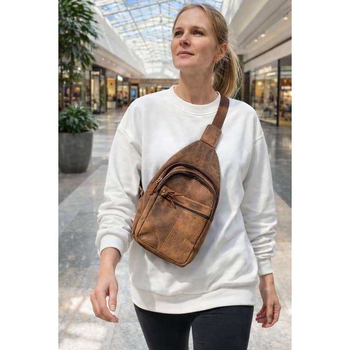 Everyday Leather Chest Bag Vintage Crossbody for wholesale by Linen Connections