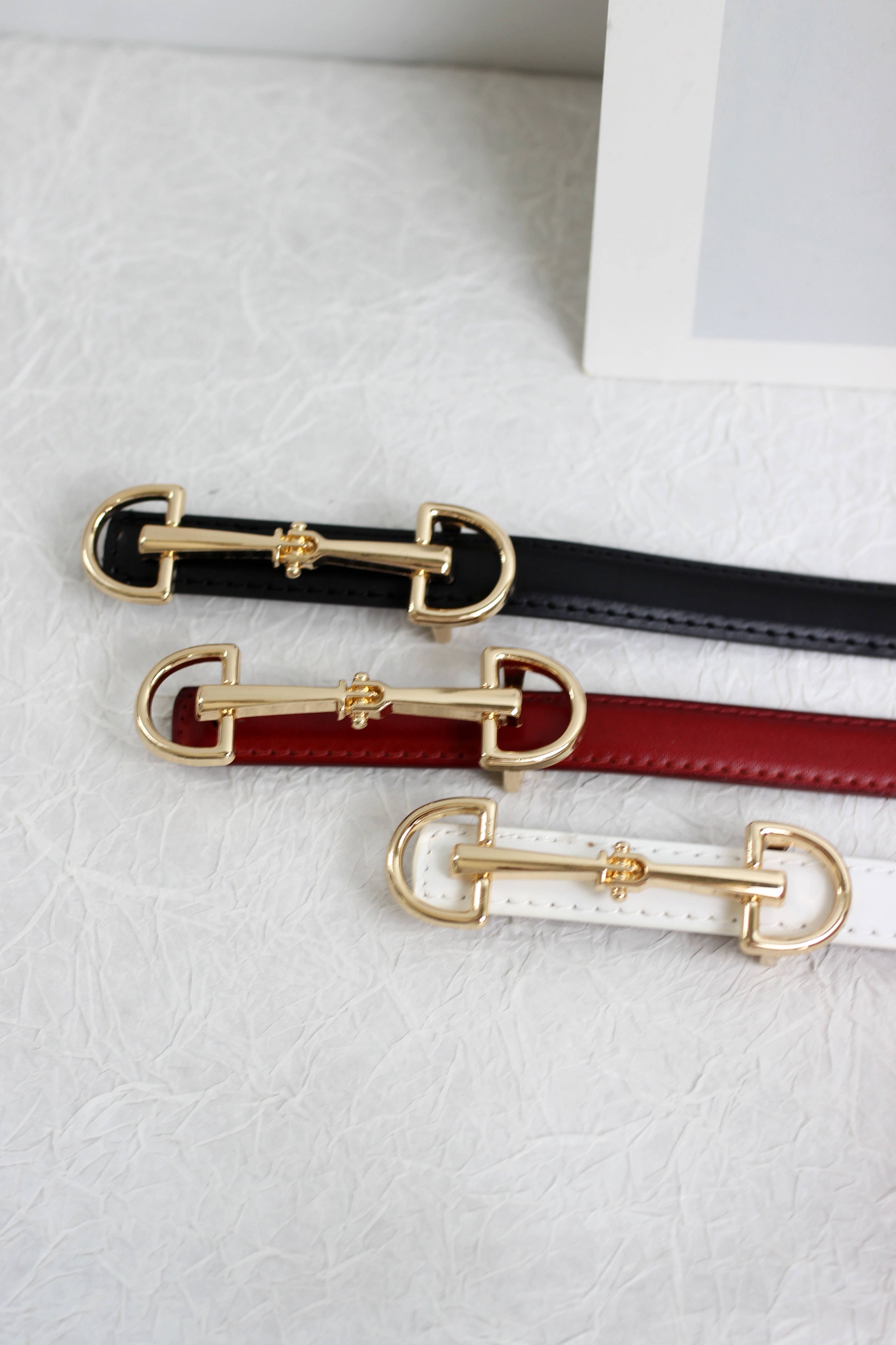 Esley Accessories - Wholesale Belt - Women's - A2408DJN36588 - Slim Leather Belt with Equestrian Buckle6