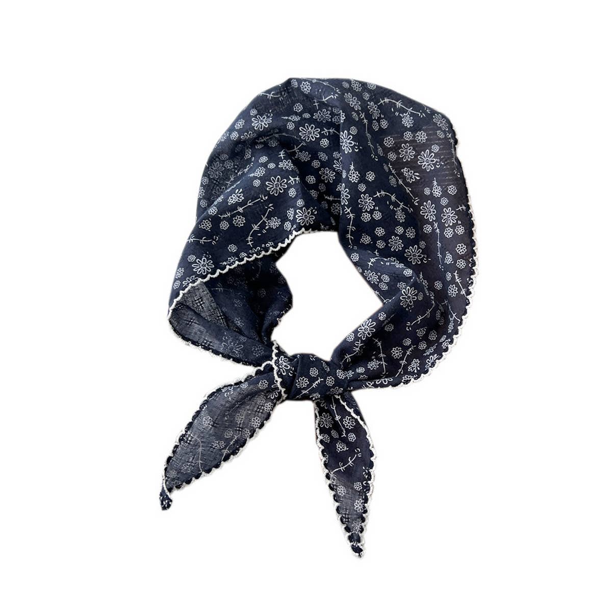 ACCITY - Wholesale Scarf - Women's - Lace Trim Cotton Linen Floral Triangle Scarf_CWASC08503