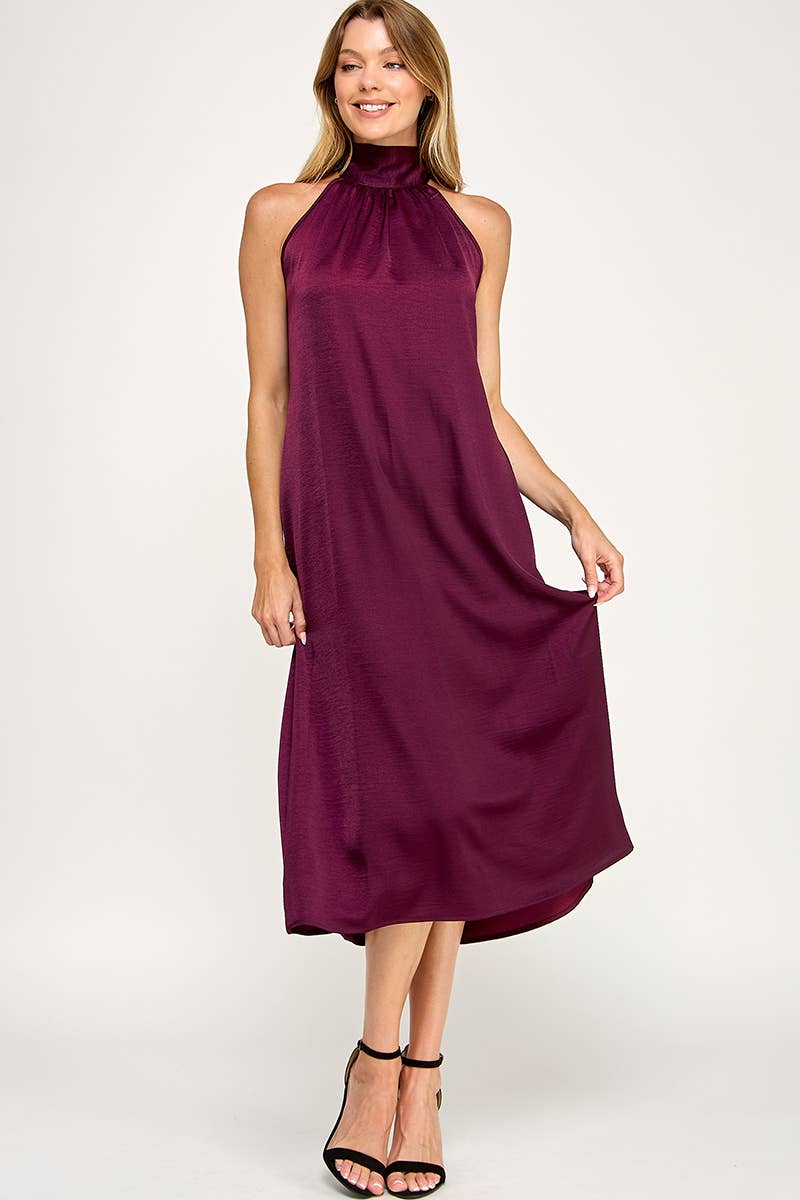 Peace Love Line - Vendita all'ingrosso Vestito - Donna - PL9156 - ABITO MIDI HALTER IN TESSUTO SOLIDO9