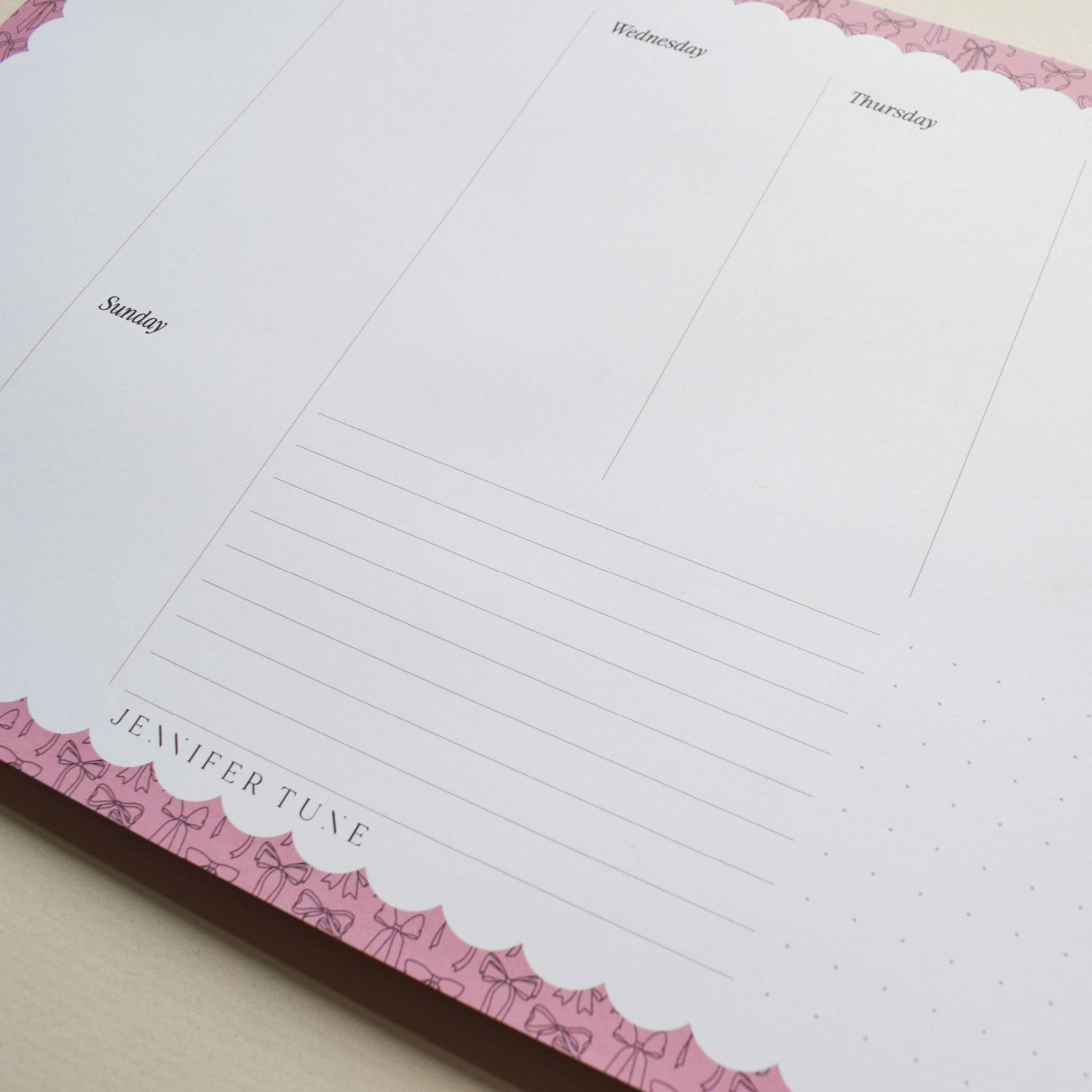 Jennifer Tune - Wholesale Notepad - Pink A4 Weekly Planner Pad with Bows Design6
