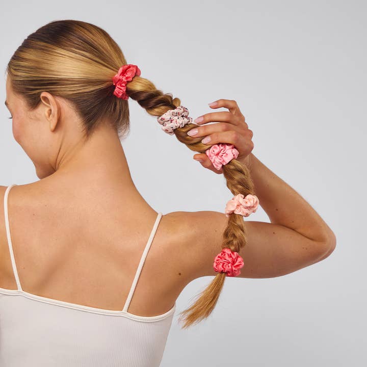 KITSCH - Wholesale Scrunchie - Women's - Ruched Satin Scrunchies 5pc Set - Assorted Cherry Blossom