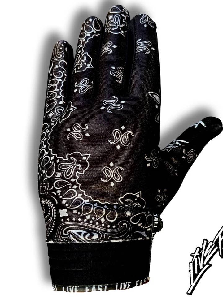 Black & White Paisley Live Fast Motocross & Bike Gloves for wholesale by Live Fast Gear
