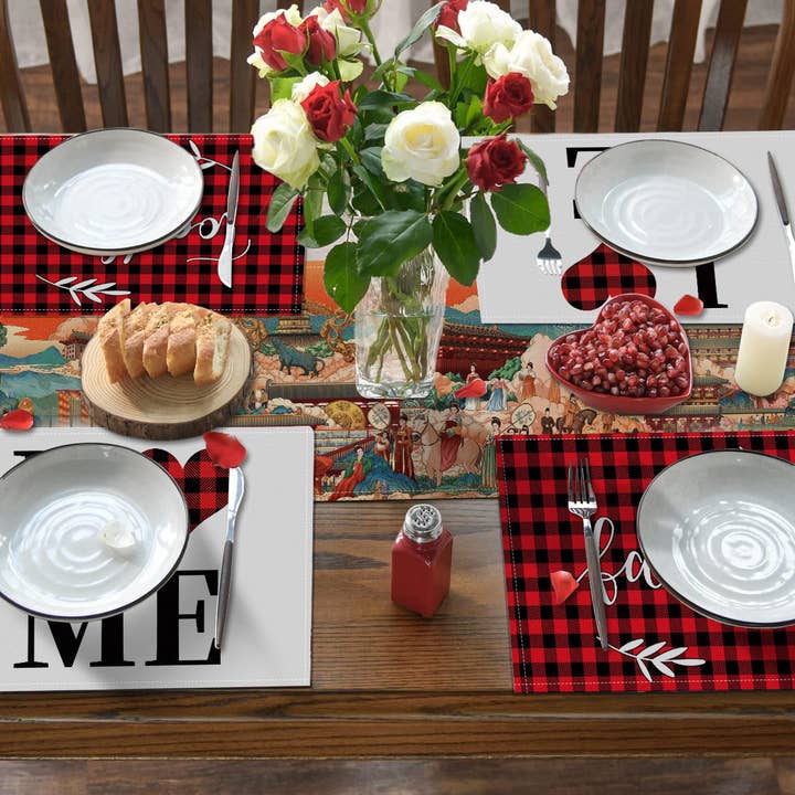 Sets de table en lin à carreaux pour la Saint-Valentin Décoration de table de ferme pour la vente par Liffy