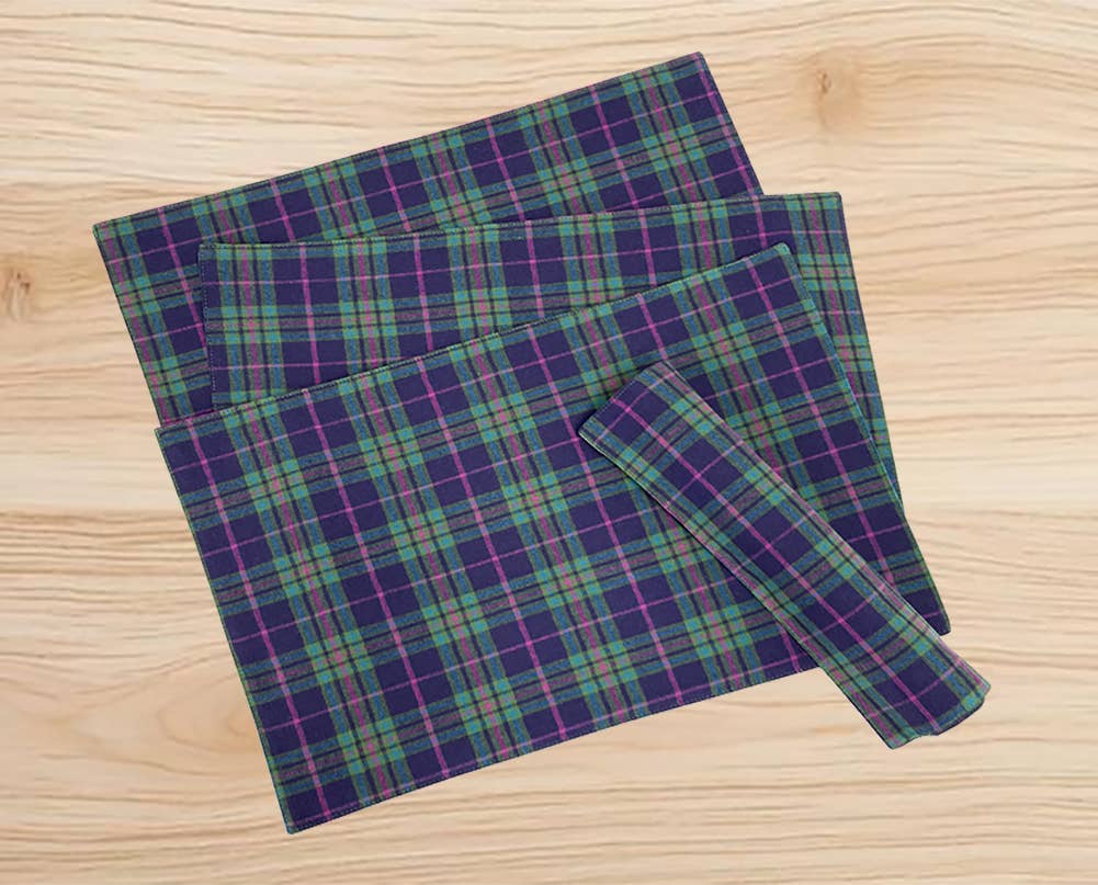 Fennco Styles - Wholesale Placemat - Green-Blue Rustic Tartan Plaid 13"x19" Reversible Placemat0