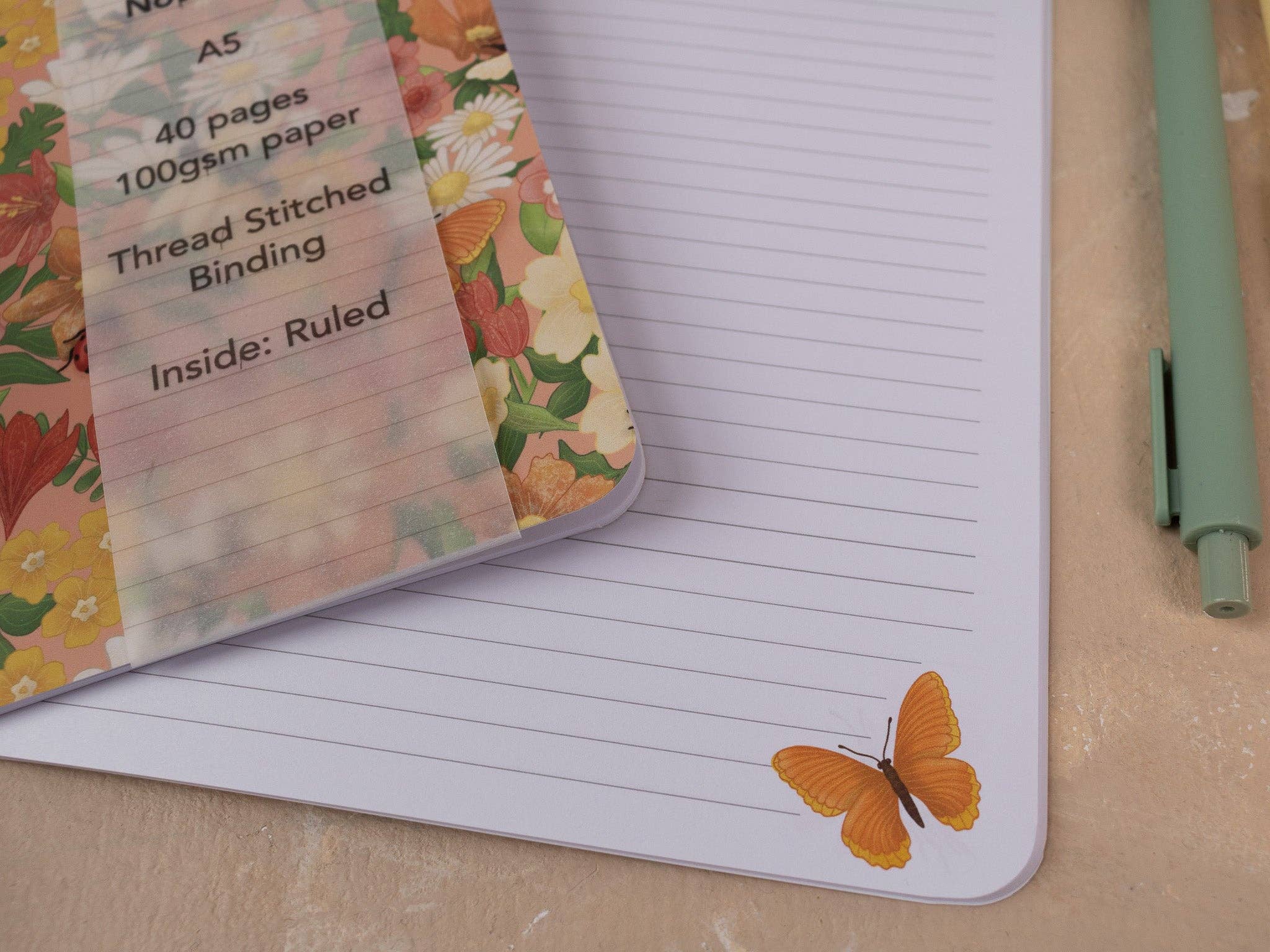 MellowApricotStudio – Engroshandel Notesbog – A5 Håndlavet Notesbog med Forårseng Design9