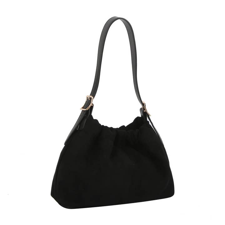 Ruskindsskuldertaske med rynker for engroshandel hos Handbag Factory Corp