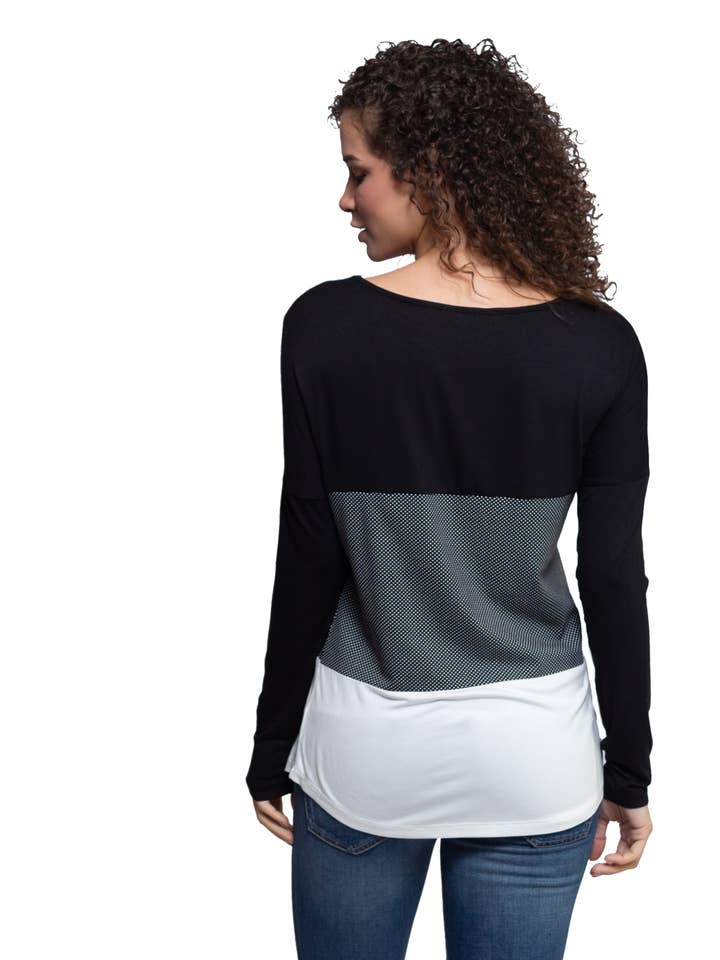 AtoZ - Vendita all'ingrosso Tunica - Donna - Tunica Shirin a maniche lunghe con stampa a blocchi di colore1