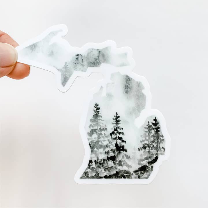 Michigan Forest Black State Sticker for wholesale by Wildflower Paper Company