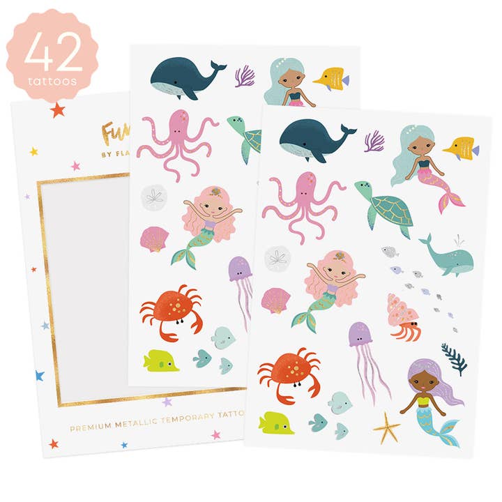 OCEAN CREATURES kids temporary tattoo pack for wholesale by Flash Tattoos