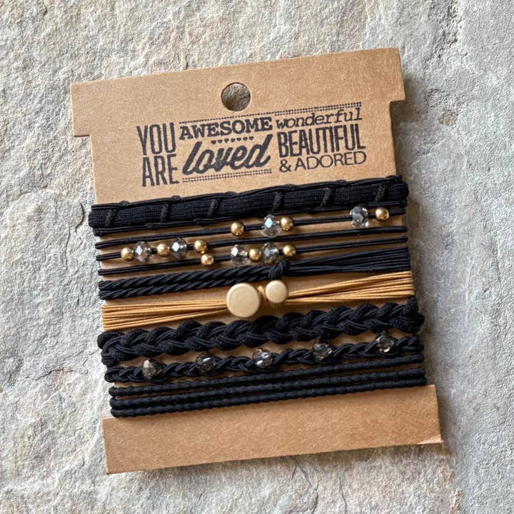 eastern ave studio - Wholesale Hair Tie - Rhinestone Hair Ties on Kraft Card | Black0