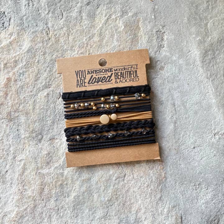 Rhinestone Hair Ties on Kraft Card | Black for wholesale by eastern ave studio